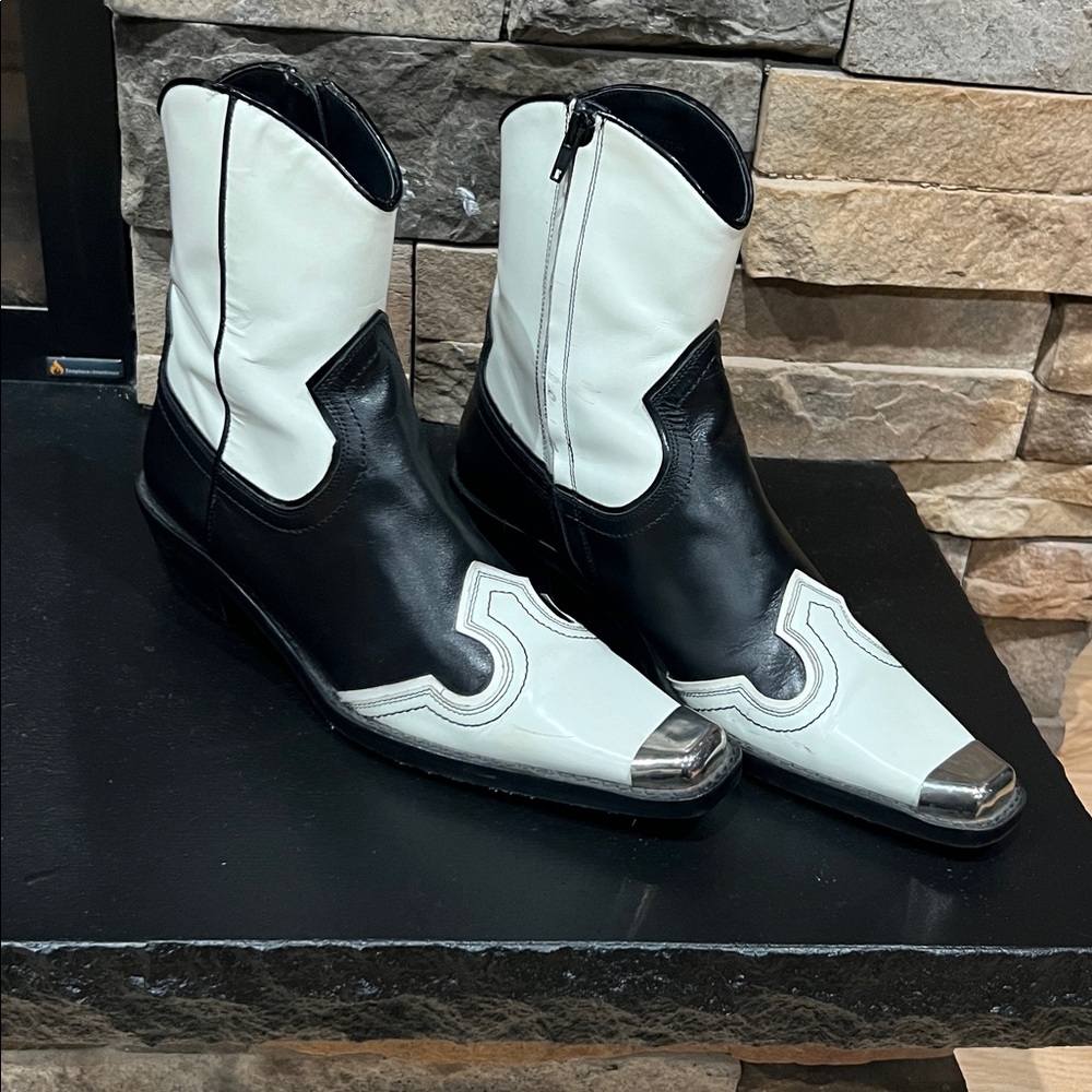 Zara Black and White Western Boots with Silver Accents